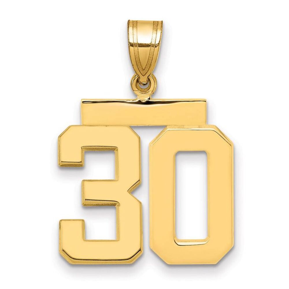 14k Yellow Gold, Athletic Collection Medium Polished Number 30 Pendant